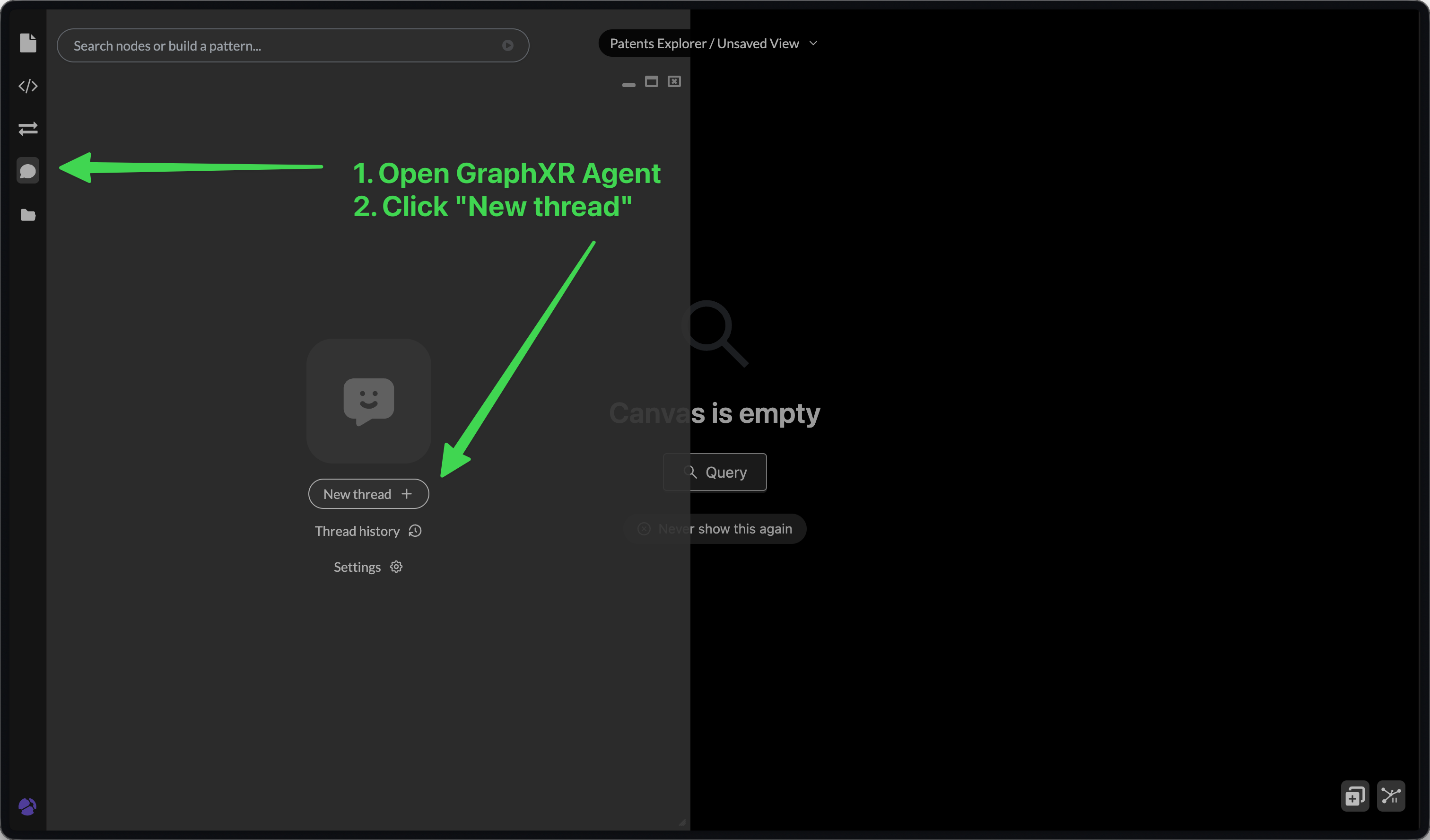 Open GraphXR Agent. Click “New thread”