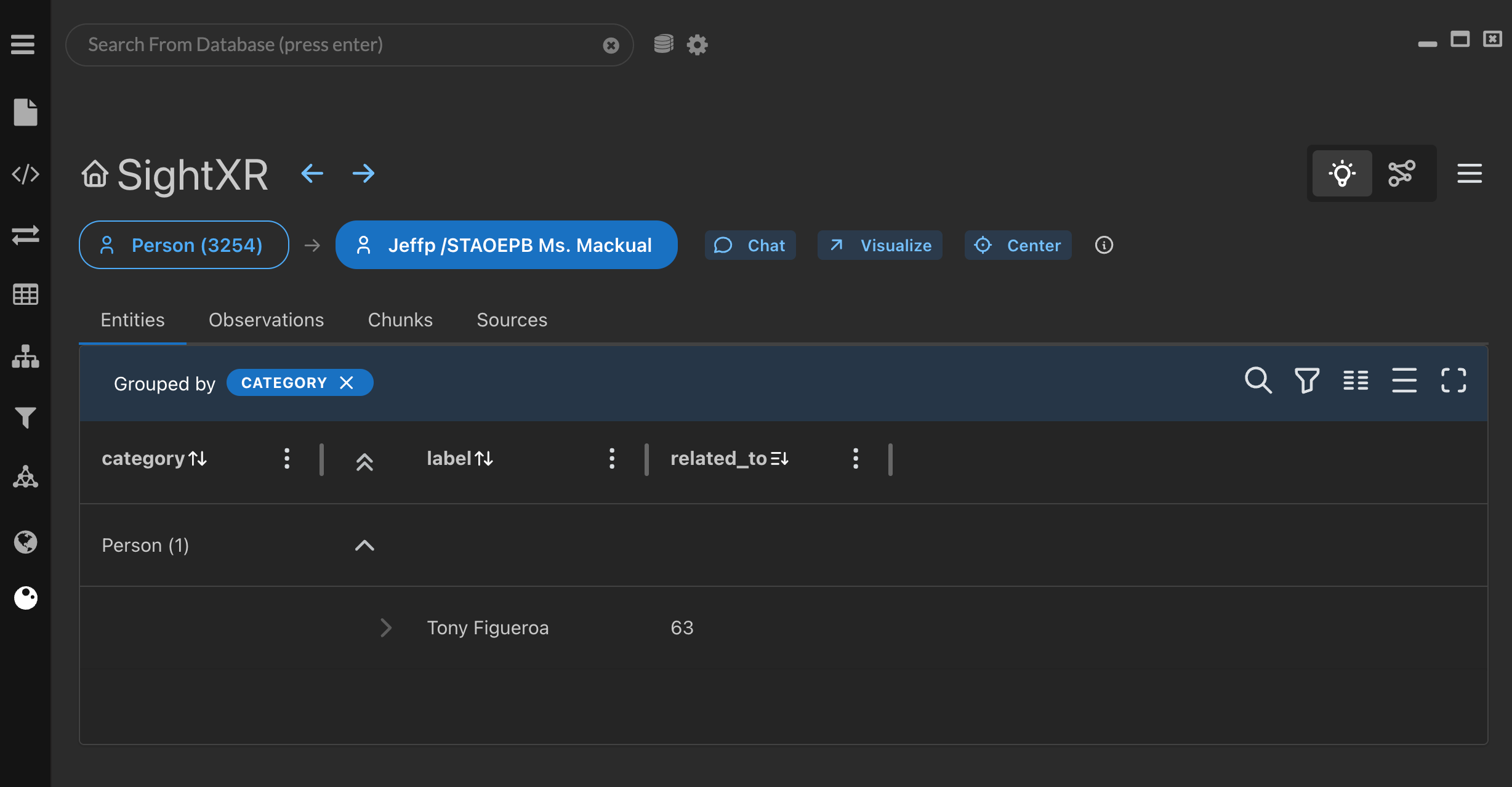 It’s related to Tony Figueroa, who is connected to 63 other entities. Sounds important, let’s click on him.
