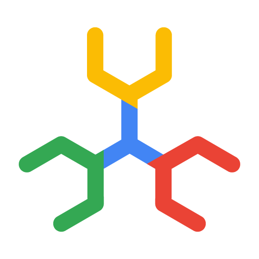 A colorful molecular structure diagram with yellow, blue, green, and red branches on a black background.