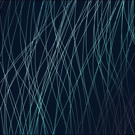 Abstract image with intersecting light blue and cyan lines on a dark background.