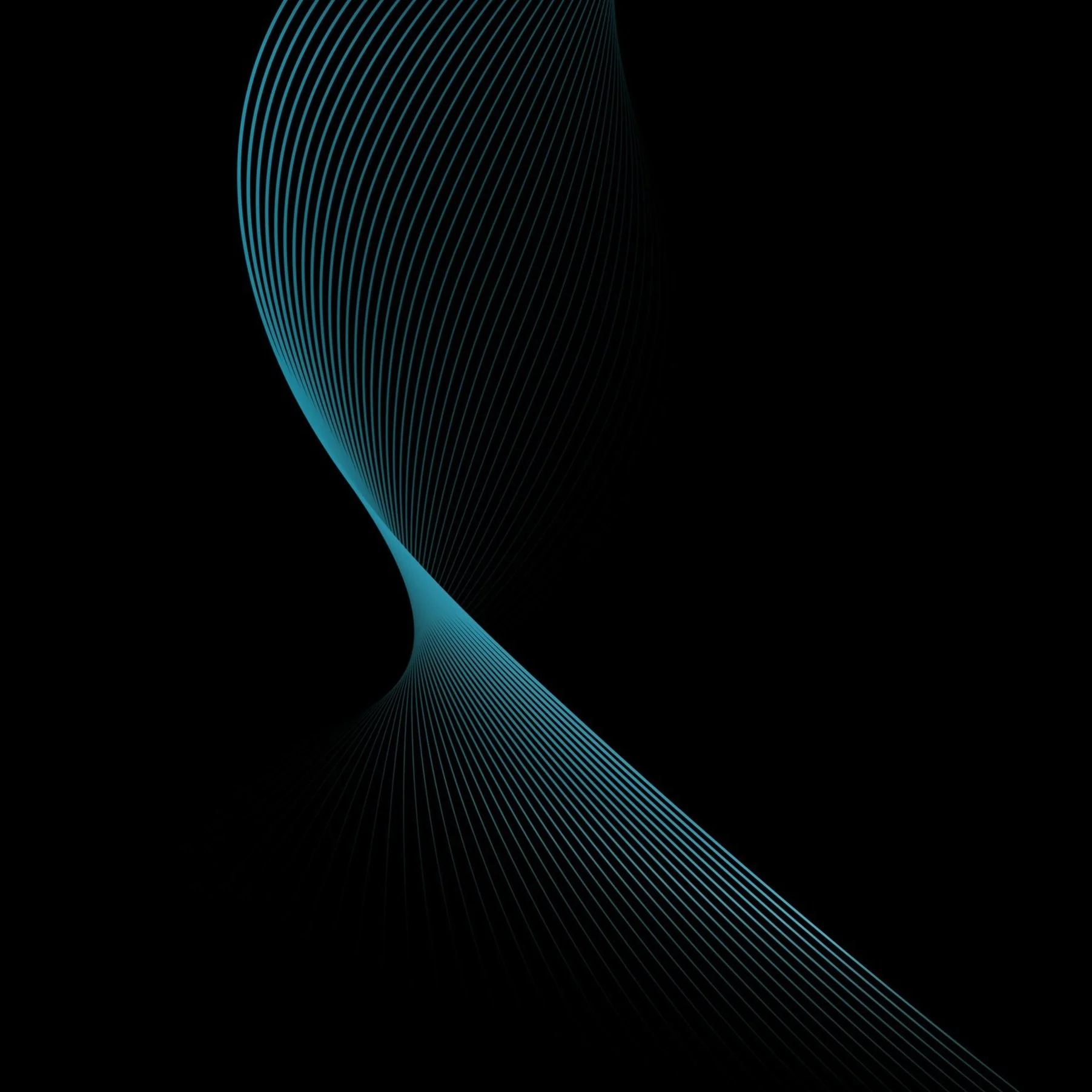 Abstract digital art with curved, glowing blue lines on a black background, forming a symmetrical, twisted shape.